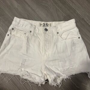 We The Free White Distressed Frayed Hem Denim Shorts